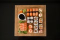 Assorted sushi set served on wooden tray Royalty Free Stock Photo