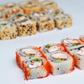 Assorted sushi set on white background Royalty Free Stock Photo