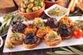 Assorted of tapenade and breadsticks Royalty Free Stock Photo