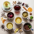 Highlights diverse tea varieties emphasizing natural colors and Royalty Free Stock Photo