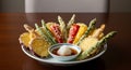 Assorted Tempura Vegetables with Dipping Sauce Royalty Free Stock Photo