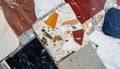 Assorted terrazzo and marble stone samples in geometric patterns Royalty Free Stock Photo
