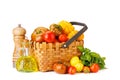 Assorted tomatoes in rustic basket