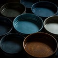 Assorted traditional ceramic cooking pots arranged in dark lighting Royalty Free Stock Photo