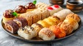 Assorted traditional eastern desserts, featuring a variety of flavors and toppings. Concept of Asian dessert variety