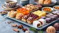 Assorted traditional eastern desserts, featuring a variety of flavors and toppings. Concept of Asian dessert variety