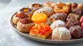 Assorted traditional eastern desserts, featuring a variety of flavors and toppings. Concept of Asian dessert variety