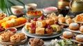 Assorted traditional eastern desserts, featuring a variety of flavors and toppings. Concept of Asian dessert variety