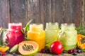 Assorted tropical fruit smoothies Royalty Free Stock Photo