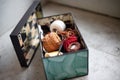Assorted twines, string and thread rolls in an open box Royalty Free Stock Photo