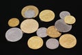 Assorted Ukranian Coins On A Black Background