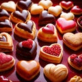 Assorted variety of heart shaped pastries, a sweet treat to celebrate romance, love and Valentine\'s day