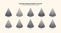 Assorted Various Patterned 3D Cones Vector Set Isolated On White Background