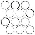 Assorted vector frames set. Circular decorative borders. Unique geometric shapes. Black circle variety. Royalty Free Stock Photo