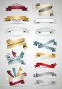 Assorted vector ribbons in various styles and colors on a gray background. Includes Royalty Free Stock Photo
