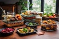 assorted vegan meal prep containers on table