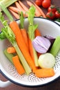 Assorted vegetables carrots onion and celery background Royalty Free Stock Photo