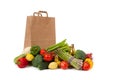 Assorted vegetables with a grocery sack