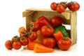 Assorted vegetables in a wooden crate