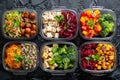 Assorted vegetarian meal prep for healthy eating. Generative AI