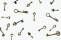 Assorted vintage antique door keys. Lot. On white background. Royalty Free Stock Photo