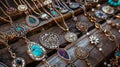 Assorted Vintage Gemstone Pendants on Display