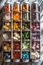 assorted vitamins and supplements in a daily pill organizer Royalty Free Stock Photo