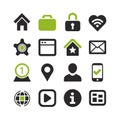 Assorted web and interface icons arranged on white backdrop Royalty Free Stock Photo