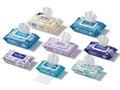 Assorted wet wipes packs isolated on white background Royalty Free Stock Photo