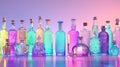 Assorted whiskey bottles displayed on purple gradient background, front view for enhanced visibility