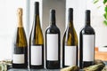 Assorted Wine in bottles. Alcoholic drinks in restaurant Royalty Free Stock Photo