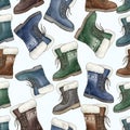 Assorted Winter Boots Seamless Pattern Illustration Royalty Free Stock Photo