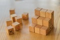 Assorted wooden blocks used to create a staircase to success and