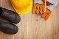 Assorted work tools on wood