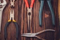 Assorted work tools on wood