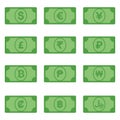 assorted world money currency in paper bill symbol vector design set Royalty Free Stock Photo