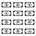 assorted world money currency in paper bill symbol vector design set Royalty Free Stock Photo