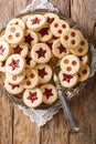 Assortement of christmas cookies vanilla kipferl, linzer cookie close-up. Vertical top view Royalty Free Stock Photo