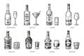 Assortment alcohol beverages monochrome sticker