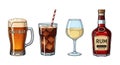 Assortment of alcoholic and non-alcoholic beverages presented on a white background Royalty Free Stock Photo