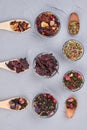 Assortment of aromatic tea, top view.