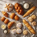 And pastries are surrounded by scattered grains, creating an Royalty Free Stock Photo