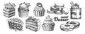 Assortment Baked Sweet Dessert Set Vintage Vector Royalty Free Stock Photo