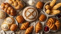An assortment of bakery items is artfully arranged on a wooden surface Royalty Free Stock Photo