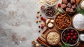 Assortment of Baking Ingredients and Nuts on Rustic Background Royalty Free Stock Photo