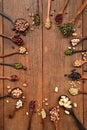 Assortment of beans and lentils in wooden spoon