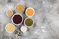 Assortment of beans red lentil, green lentil, chickpea, peas, r Royalty Free Stock Photo