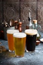 Assortment of beer in tall glasses Royalty Free Stock Photo