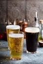 Assortment of beer in tall glasses Royalty Free Stock Photo