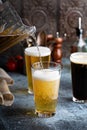 Assortment of beer in tall glasses Royalty Free Stock Photo